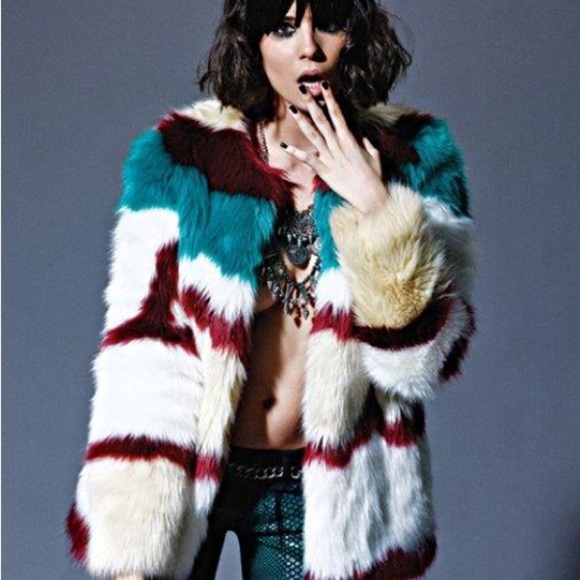 MAISON SCOTCH & Soda Faux Fur Colorful Coat Sz OS S M Winter Festival Concert - Picture 7 of 16